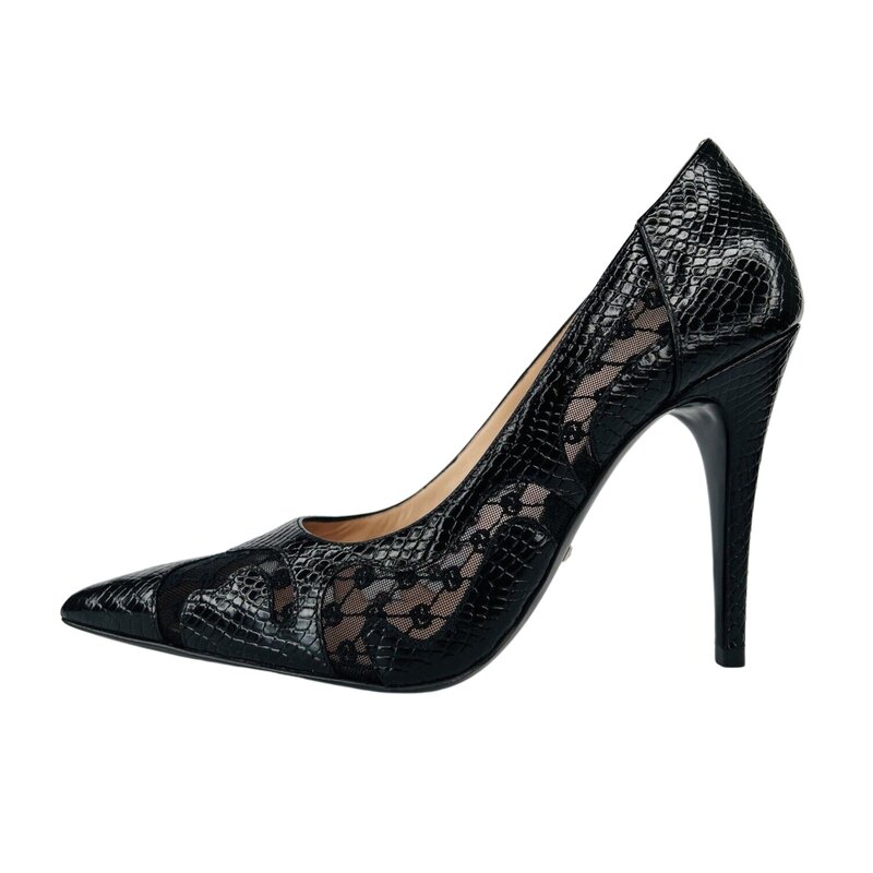GUCCI GUCCI BLACK CALF PYTHON PRINT GG RHOMBUS HEELS (EU 36)
