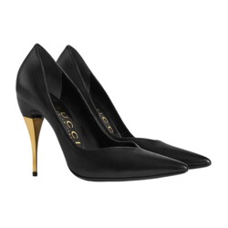 GUCCI GUCCI BLACK NAPPA CALFSKIN CHARLOTTE GOLD HEELS