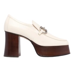 GUCCI GUCCI CALFSKIN WHITE HORSEBIT BUCKLE PLATFORM LOAFERS