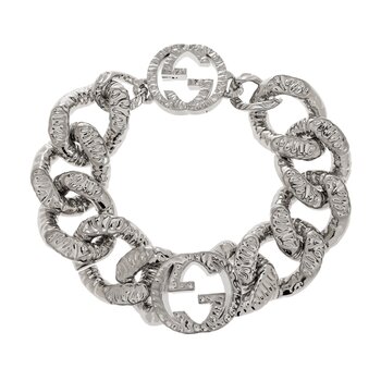 GUCCI GUCCI SILVER TEXTURED CURB CHAIN INTERLOCKING GG CHOKER