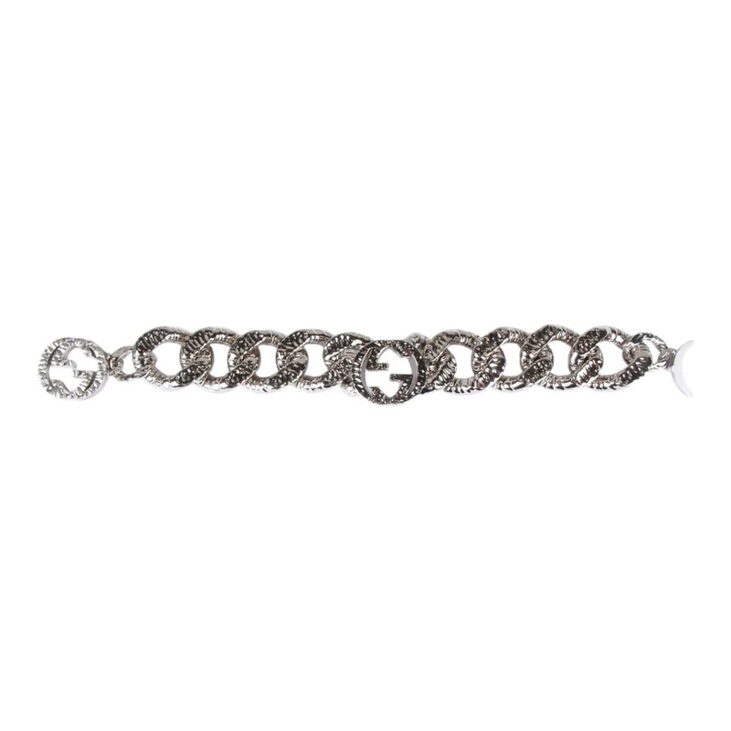 GUCCI GUCCI SILVER TEXTURED CURB CHAIN INTERLOCKING GG CHOKER
