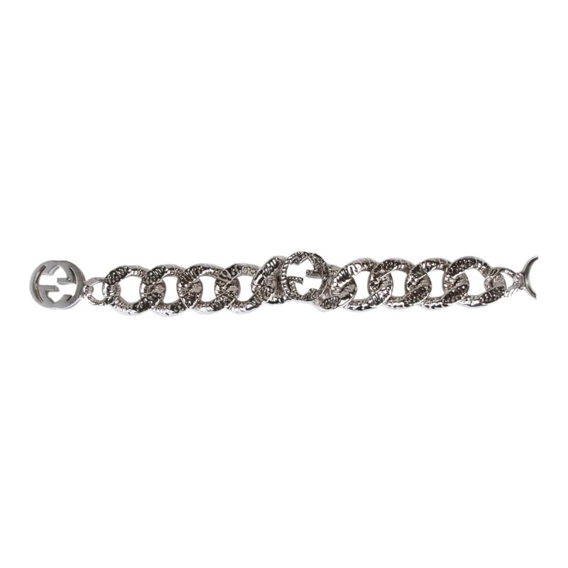 GUCCI GUCCI SILVER TEXTURED CURB CHAIN INTERLOCKING GG CHOKER