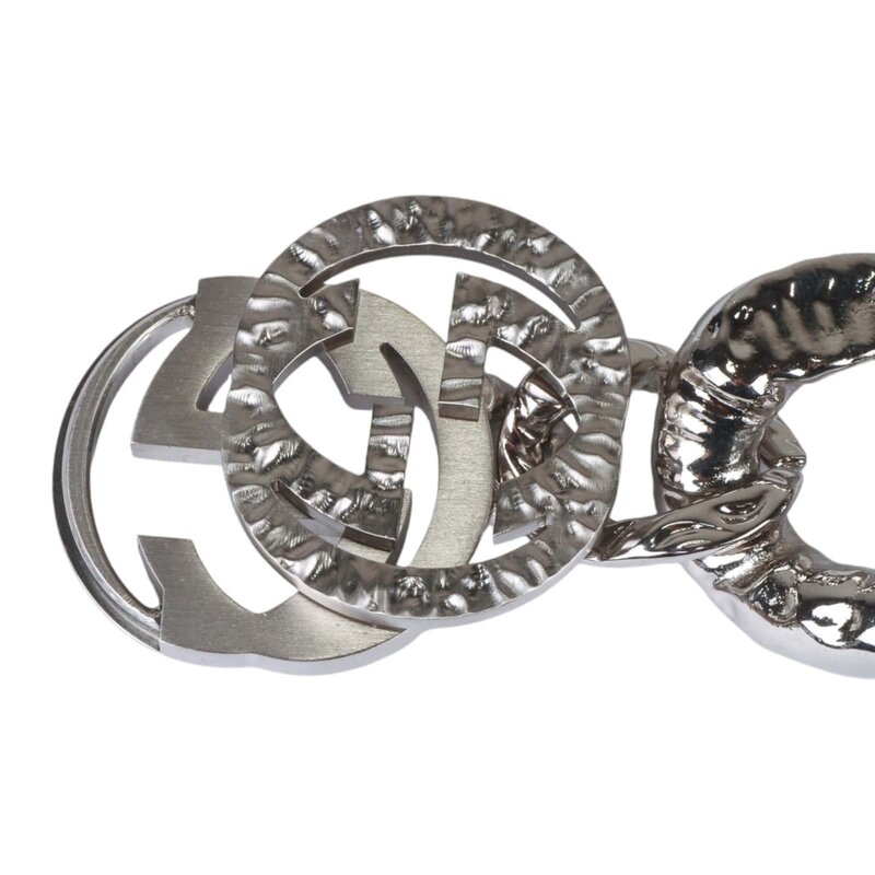 GUCCI GUCCI SILVER TEXTURED CURB CHAIN INTERLOCKING GG CHOKER