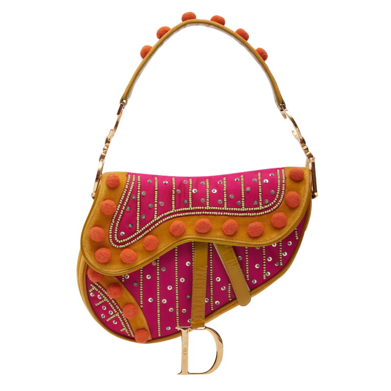DIOR VELVET NYLON INDIENNE POM POM SADDLE BAG CRTBLNCHSHP