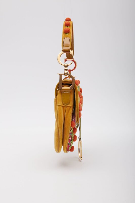 CHRISTIAN DIOR DIOR VELVET NYLON INDIENNE POM POM SADDLE BAG