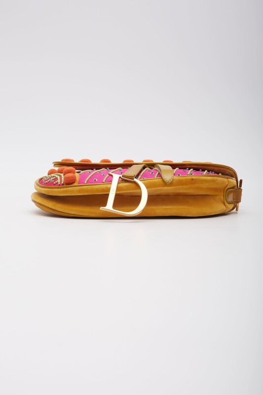 CHRISTIAN DIOR DIOR VELVET NYLON INDIENNE POM POM SADDLE BAG