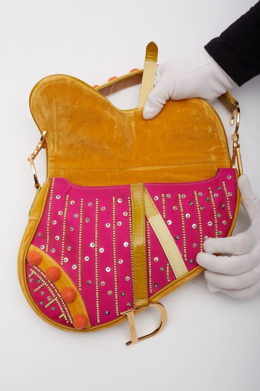 CHRISTIAN DIOR DIOR VELVET NYLON INDIENNE POM POM SADDLE BAG