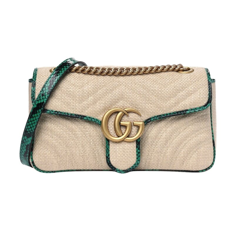 GUCCI GUCCI GG MARMONT RAFFIA MATELASSE SHOULDER BAG SMALL