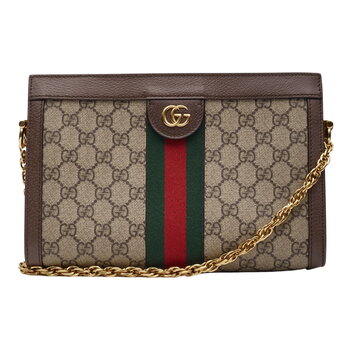 GUCCI GUCCI GG SUPREME MONOGRAM WEB OPHIDIA CHAIN SHOULDER EBONY SMALL