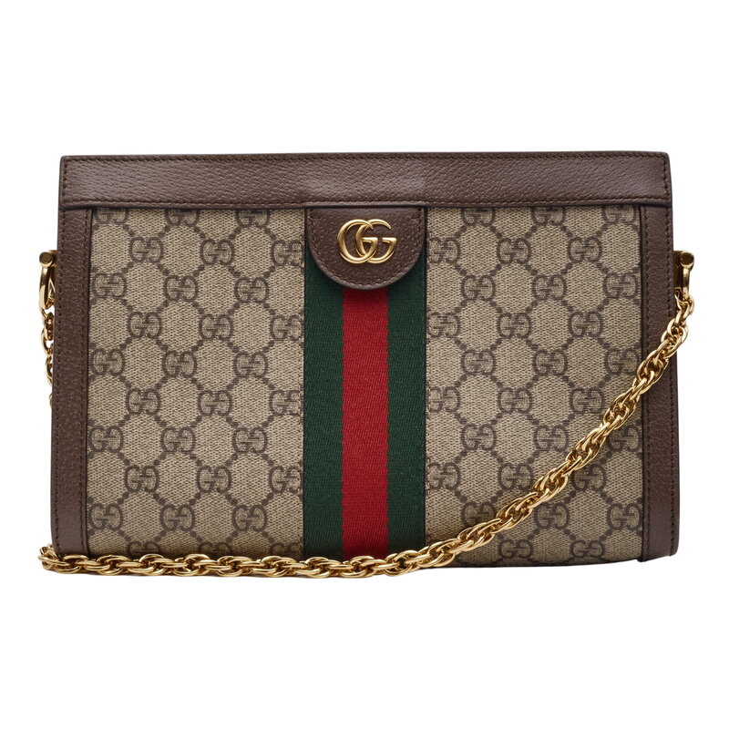 GUCCI GUCCI GG SUPREME MONOGRAM WEB OPHIDIA CHAIN SHOULDER EBONY SMALL