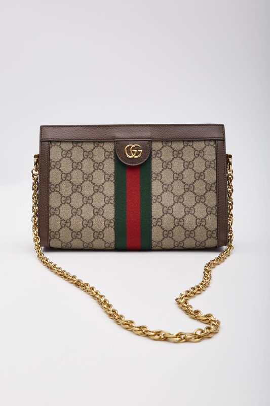 GUCCI GUCCI GG SUPREME MONOGRAM WEB OPHIDIA CHAIN SHOULDER EBONY SMALL