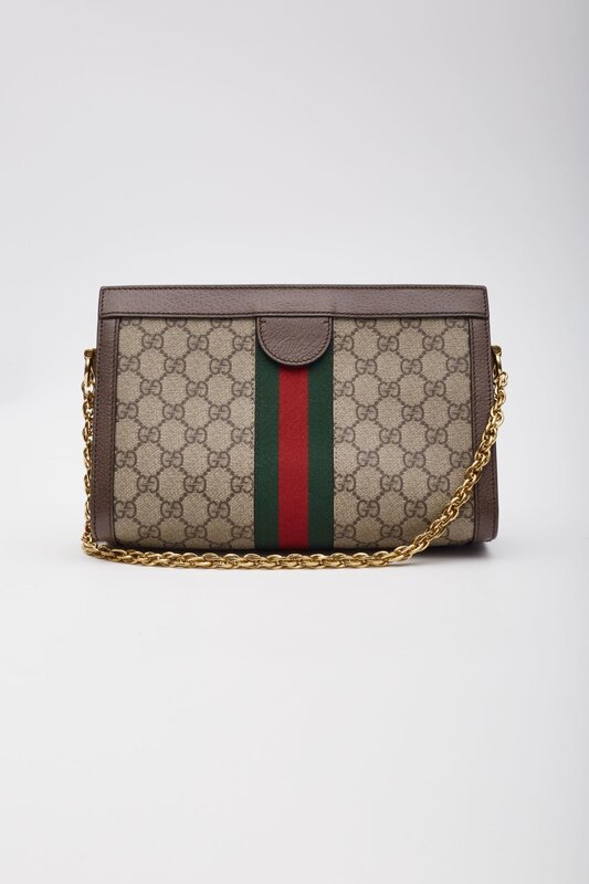 GUCCI GUCCI GG SUPREME MONOGRAM WEB OPHIDIA CHAIN SHOULDER EBONY SMALL