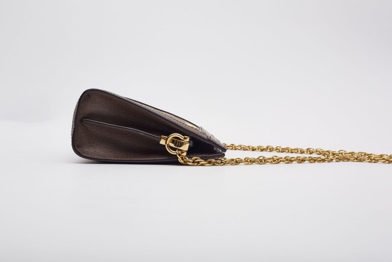GUCCI GUCCI GG SUPREME MONOGRAM WEB OPHIDIA CHAIN SHOULDER EBONY SMALL