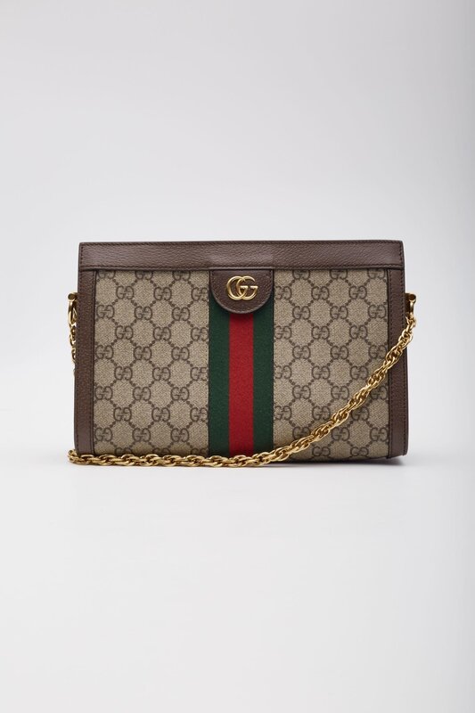 GUCCI GUCCI GG SUPREME MONOGRAM WEB OPHIDIA CHAIN SHOULDER EBONY SMALL