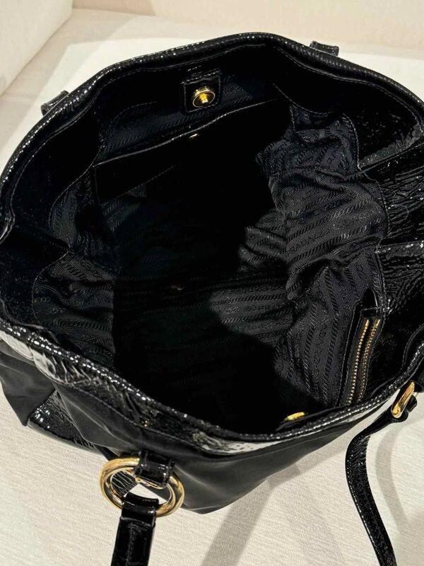 PRADA PRADA NYLON PATENT LEATHER CORNERS ZIP TOTE BAG LARGE