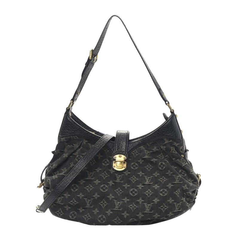 LOUIS VUITTON LOUIS VUITTON BLACK DENIM MAHINA SHOULDER BAG XS