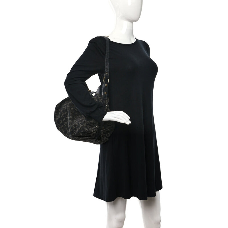 LOUIS VUITTON LOUIS VUITTON BLACK DENIM MAHINA SHOULDER BAG XS
