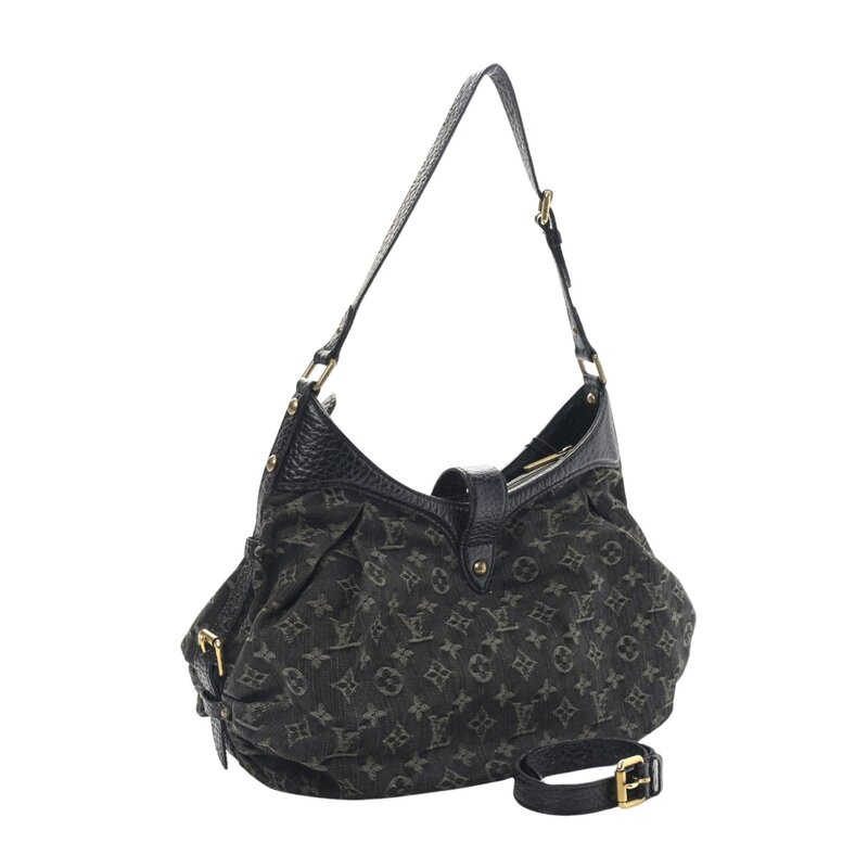 LOUIS VUITTON LOUIS VUITTON BLACK DENIM MAHINA SHOULDER BAG XS