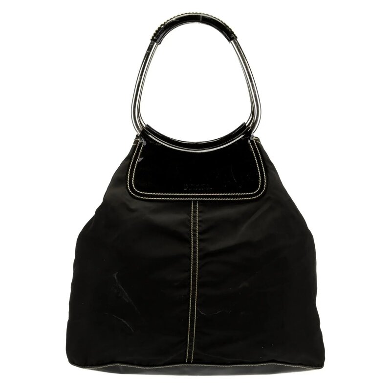 PRADA PRADA BLACK TESSUTO NYLON HOBO RING BAG