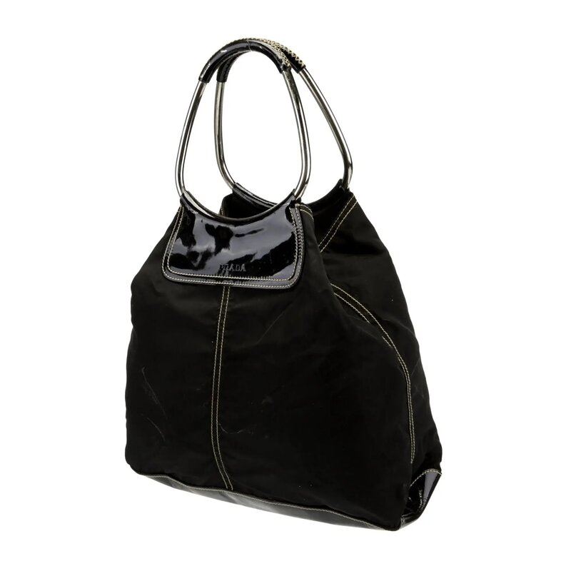 PRADA PRADA BLACK TESSUTO NYLON HOBO RING BAG