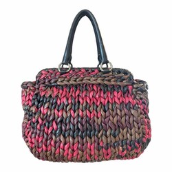 PRADA PRADA NAPPA LEATHER KNIT WOVEN SHOPPING BAG