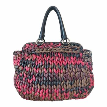 PRADA PRADA NAPA LEATHER KNIT WOVEN SHOPPING BAG