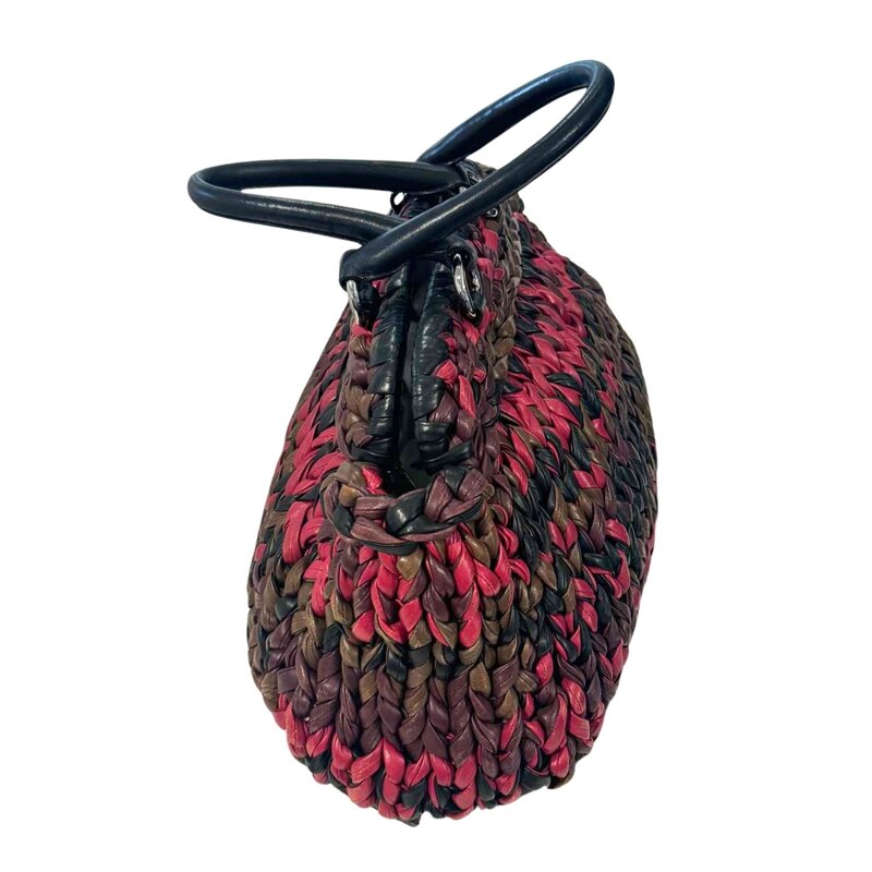 PRADA PRADA NAPA LEATHER KNIT WOVEN SHOPPING BAG