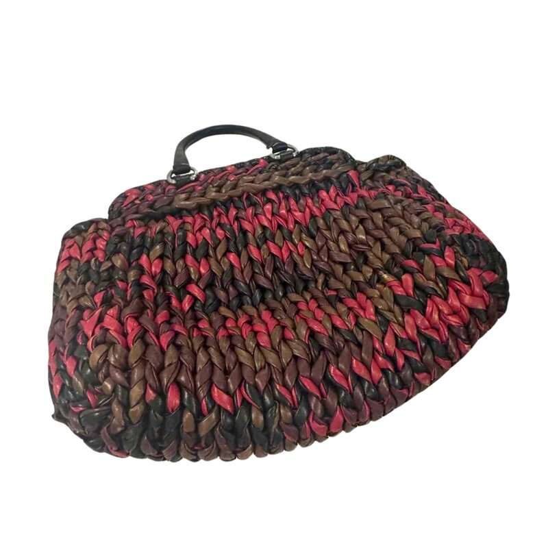 PRADA PRADA NAPA LEATHER KNIT WOVEN SHOPPING BAG