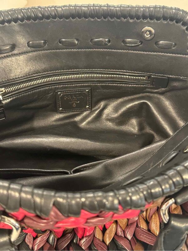 PRADA PRADA NAPA LEATHER KNIT WOVEN SHOPPING BAG