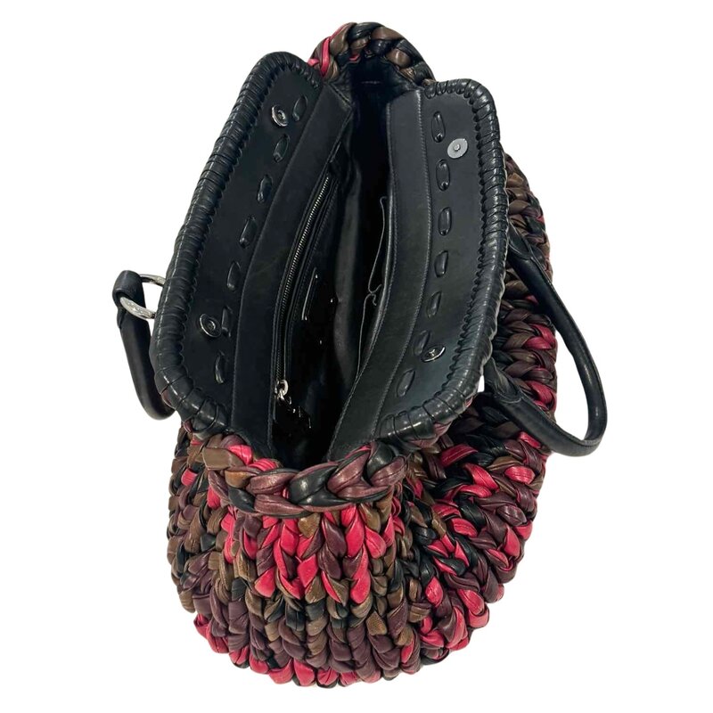 PRADA PRADA NAPA LEATHER KNIT WOVEN SHOPPING BAG