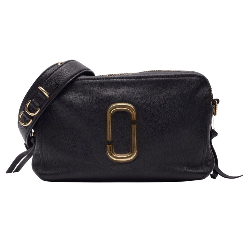 MARC JACOBS LEATHER BLACK SOFTSHOT 21 CROSSBODY BAG