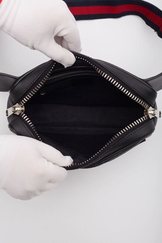 GUCCI GUCCI BLACK MONOGRAM GG SUPREME WEB BELT BAG