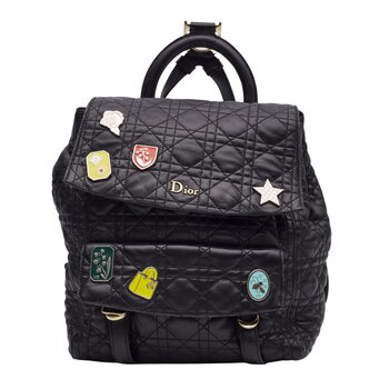 CHRISTIAN DIOR DIOR BLACK LAMBSKIN CANNAGE LUCKY BADGE STARDUST BACKPACK SMALL
