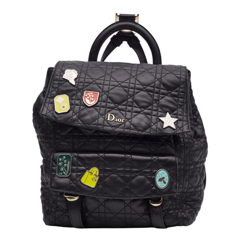 CHRISTIAN DIOR DIOR BLACK LAMBSKIN CANNAGE LUCKY BADGE STARDUST BACKPACK SMALL