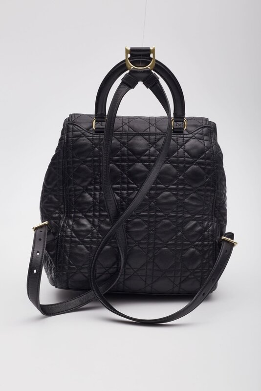 CHRISTIAN DIOR DIOR BLACK LAMBSKIN CANNAGE LUCKY BADGE STARDUST BACKPACK SMALL