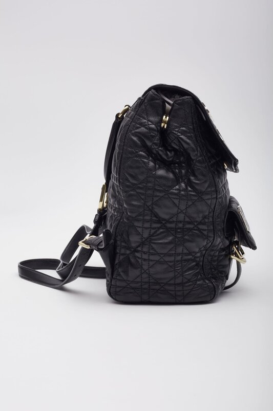CHRISTIAN DIOR DIOR BLACK LAMBSKIN CANNAGE LUCKY BADGE STARDUST BACKPACK SMALL