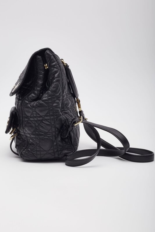 CHRISTIAN DIOR DIOR BLACK LAMBSKIN CANNAGE LUCKY BADGE STARDUST BACKPACK SMALL