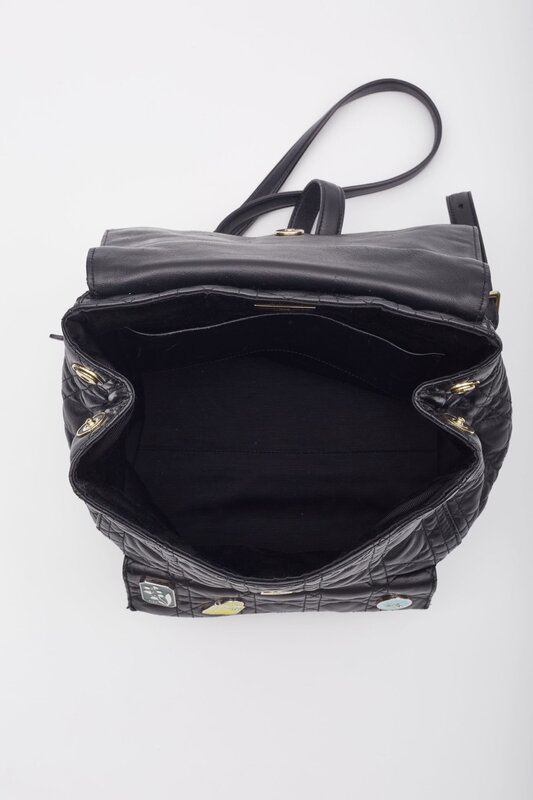 CHRISTIAN DIOR DIOR BLACK LAMBSKIN CANNAGE LUCKY BADGE STARDUST BACKPACK SMALL