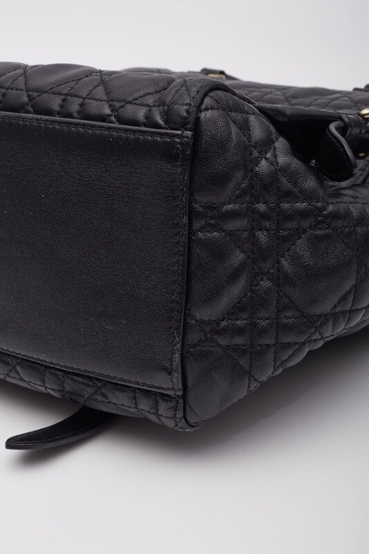 CHRISTIAN DIOR DIOR BLACK LAMBSKIN CANNAGE LUCKY BADGE STARDUST BACKPACK SMALL