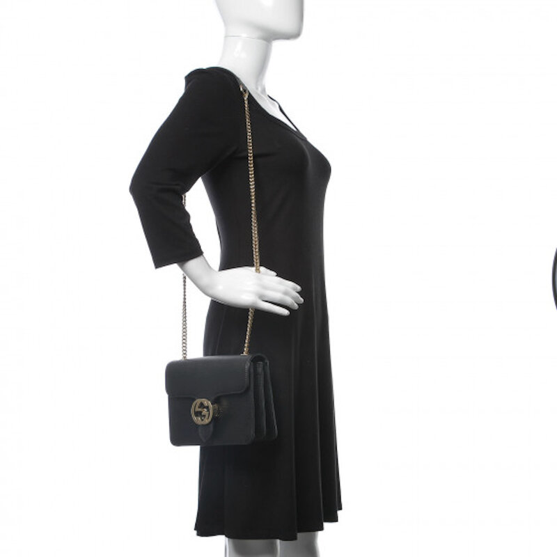 GUCCI GUCCI DOLLAR CALFSKIN INTERLOCKING GG SMALL SHOULDER BAG BLACK