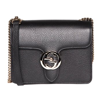 GUCCI GUCCI DOLLAR CALFSKIN INTERLOCKING GG SMALL SHOULDER BAG BLACK