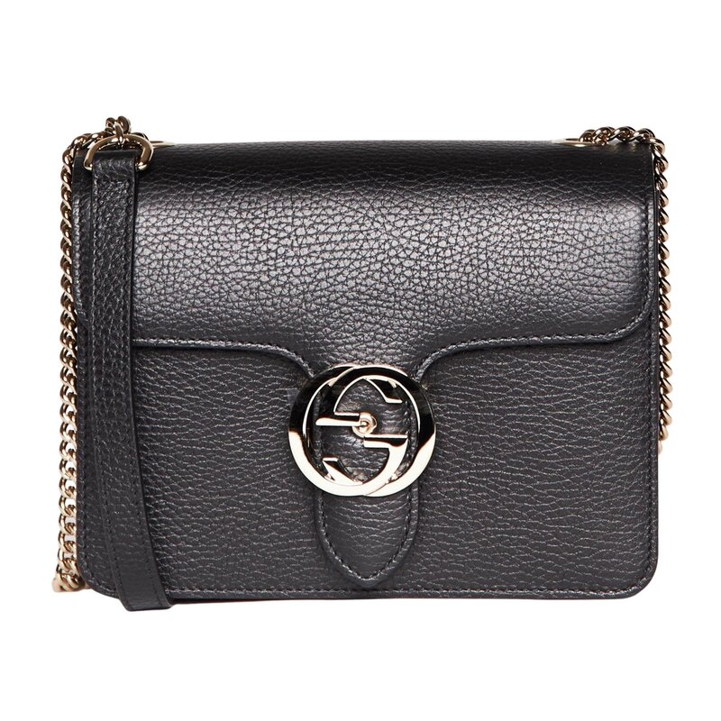 GUCCI GUCCI DOLLAR CALFSKIN INTERLOCKING GG SMALL SHOULDER BAG BLACK