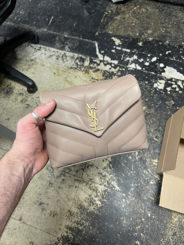 SAINT LAURENT SAINT LAURENT CALFSKIN DARK BEIGE Y QUILTED TOY LOULOU BAG GOLD HARDWARE