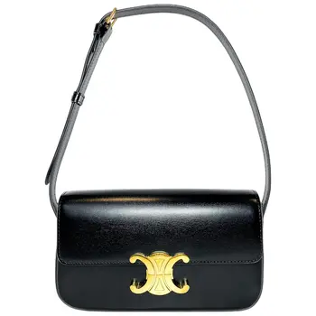 CELINE CELINE SHINY BLACK CALFSKIN TRIOMPHE SHOULDER BAG