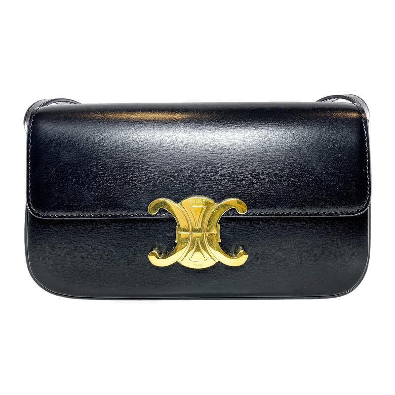 CELINE CELINE SHINY BLACK CALFSKIN TRIOMPHE SHOULDER BAG