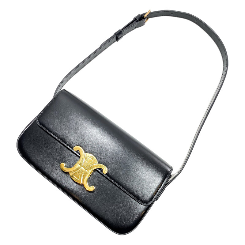CELINE CELINE SHINY BLACK CALFSKIN TRIOMPHE SHOULDER BAG