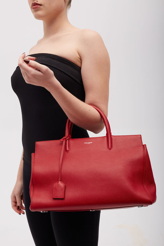 SAINT LAURENT SAINT LAURENT GRAINED LEATHER RED RIVE GAUCHE TOTE BAG SMALL