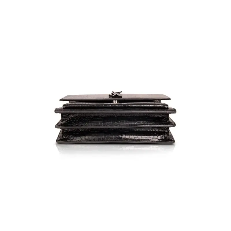SAINT LAURENT SAINT LAURENT BLACK CHAIN CROCODILE SUNSET MRDIUM EMBOSSED SHOULDER BAG