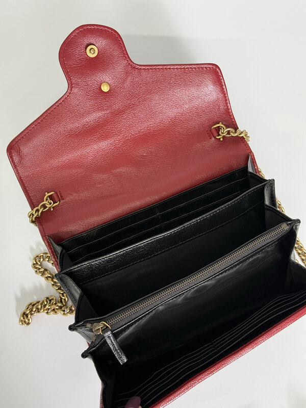 GUCCI GUCCI DOUBLE G MARMONT MINI  WALLET ON  CHAIN TORCHON  BLACK