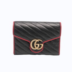 GUCCI GUCCI DOUBLE G MARMONT MINI  WALLET ON  CHAIN TORCHON  BLACK